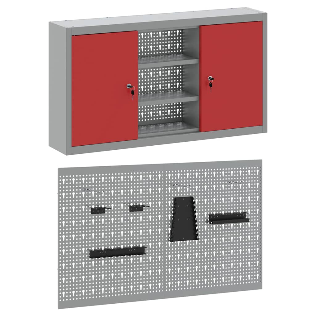 Werkzeugschrank-Set 3 pcs Rot Pulverbeschichteter Stahl