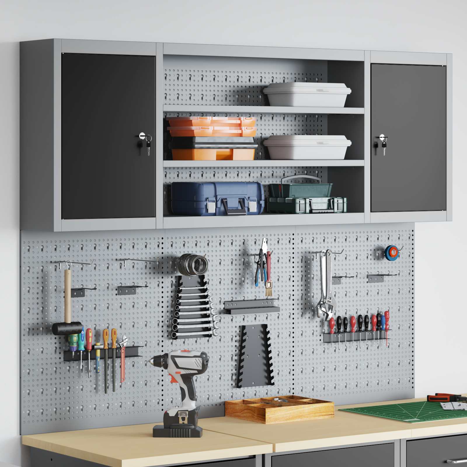 Werkzeugschrank-Set 4 pcs Schwarz Pulverbeschichteter Stahl