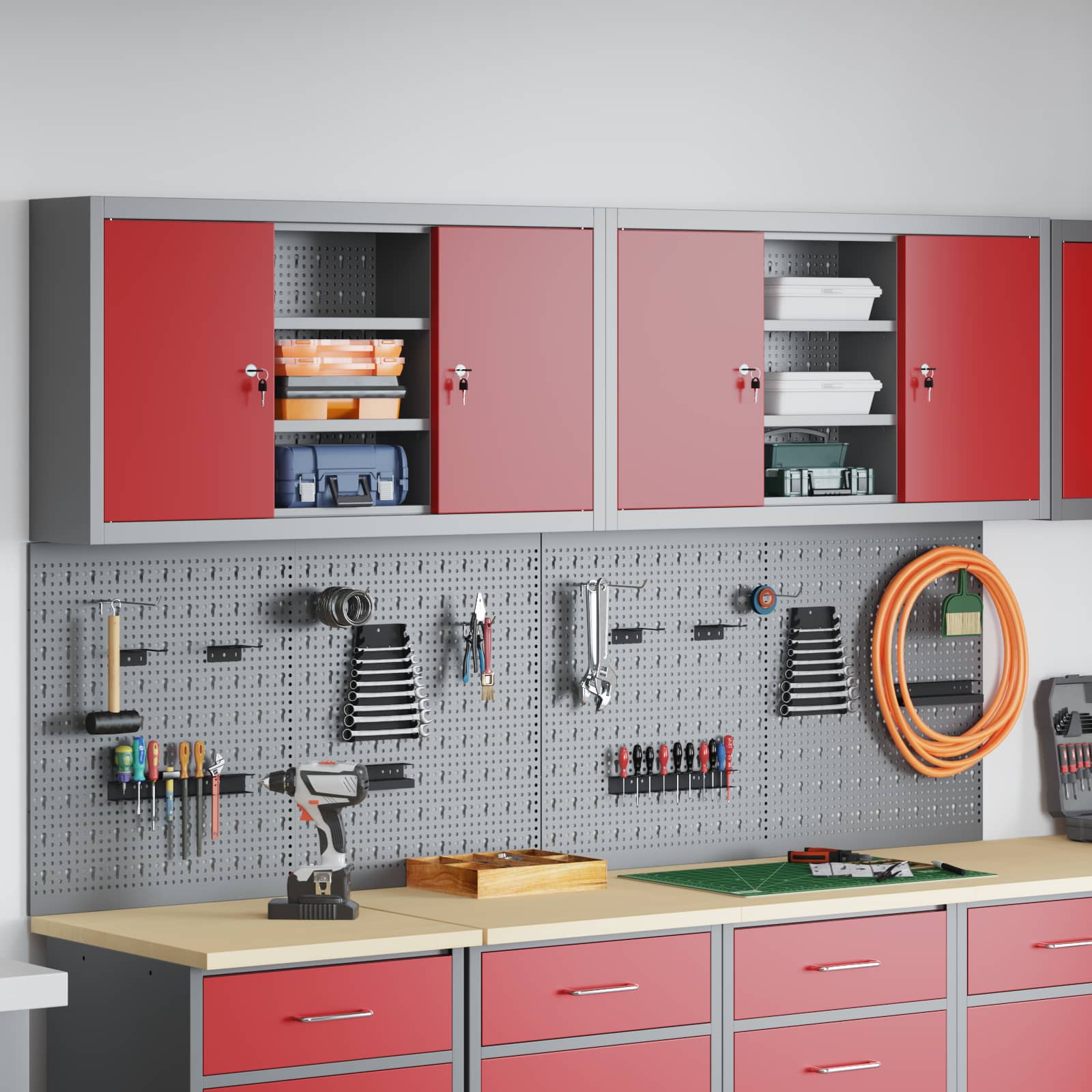 Werkzeugschrank-Set 6 pcs Rot Pulverbeschichteter Stahl