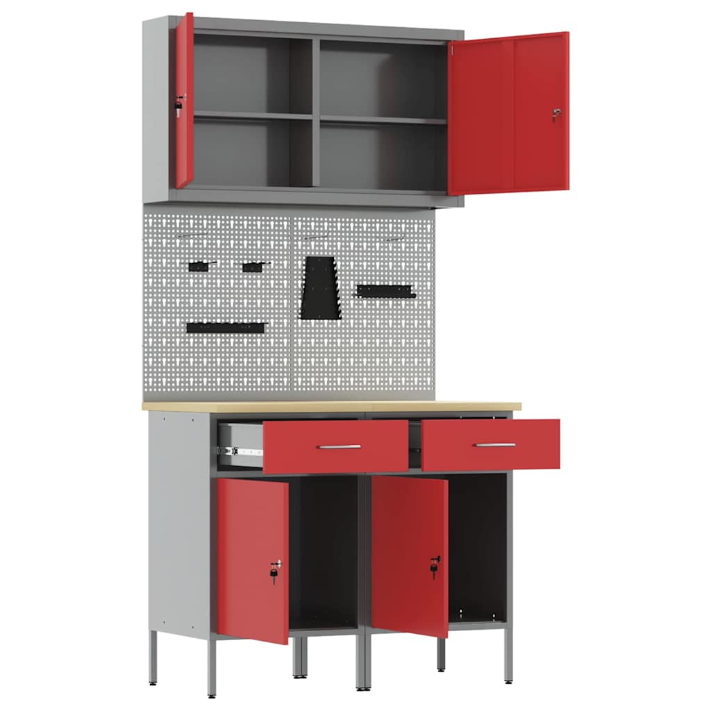 Werkbank mit Schubladen 5 pcs Rot Ingenieure Holz und Stahl