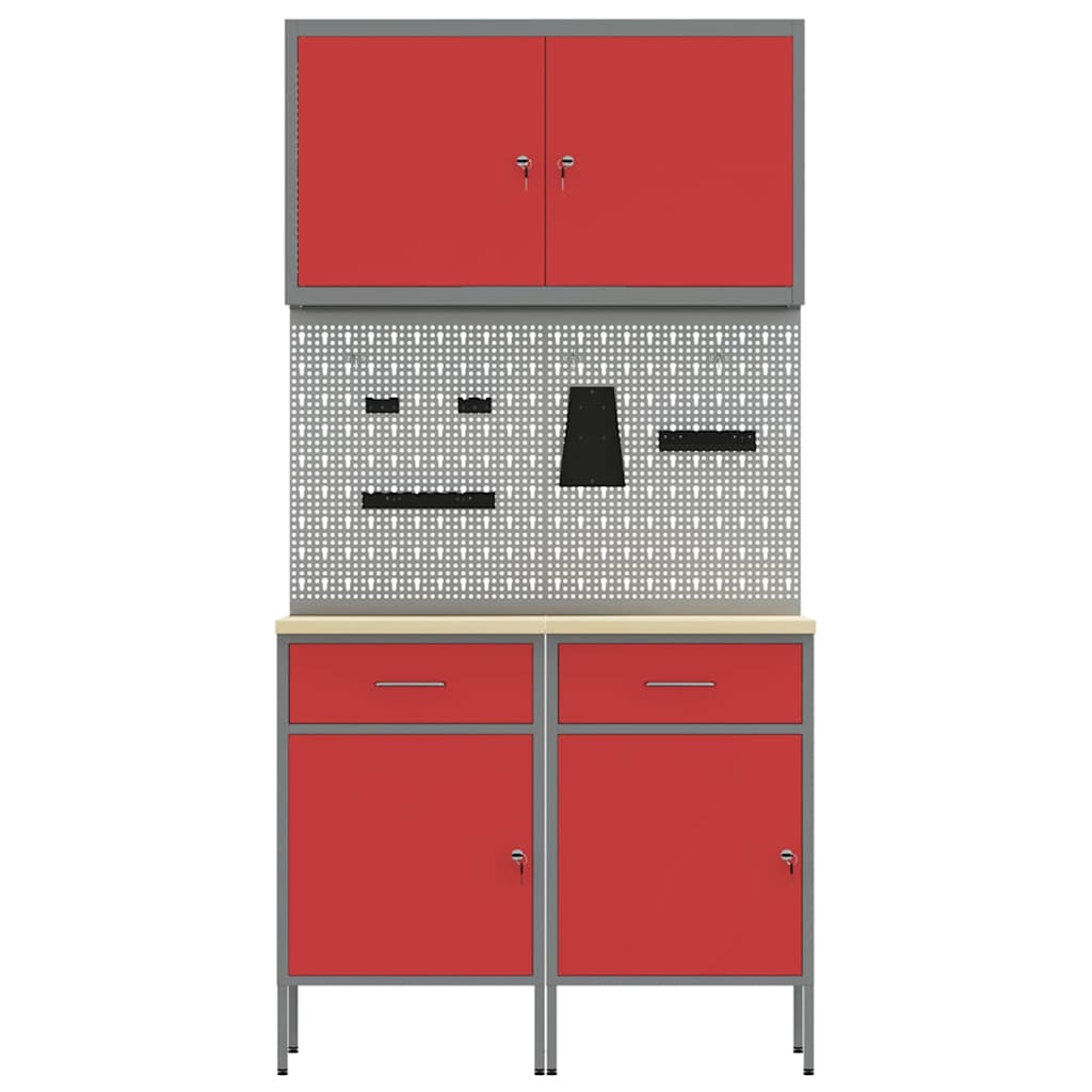 Werkbank mit Schubladen 5 pcs Rot Ingenieure Holz und Stahl