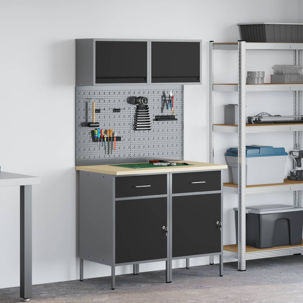 Arbeitsschrankset mit Schubladen mit Regal 8 pcs Grau