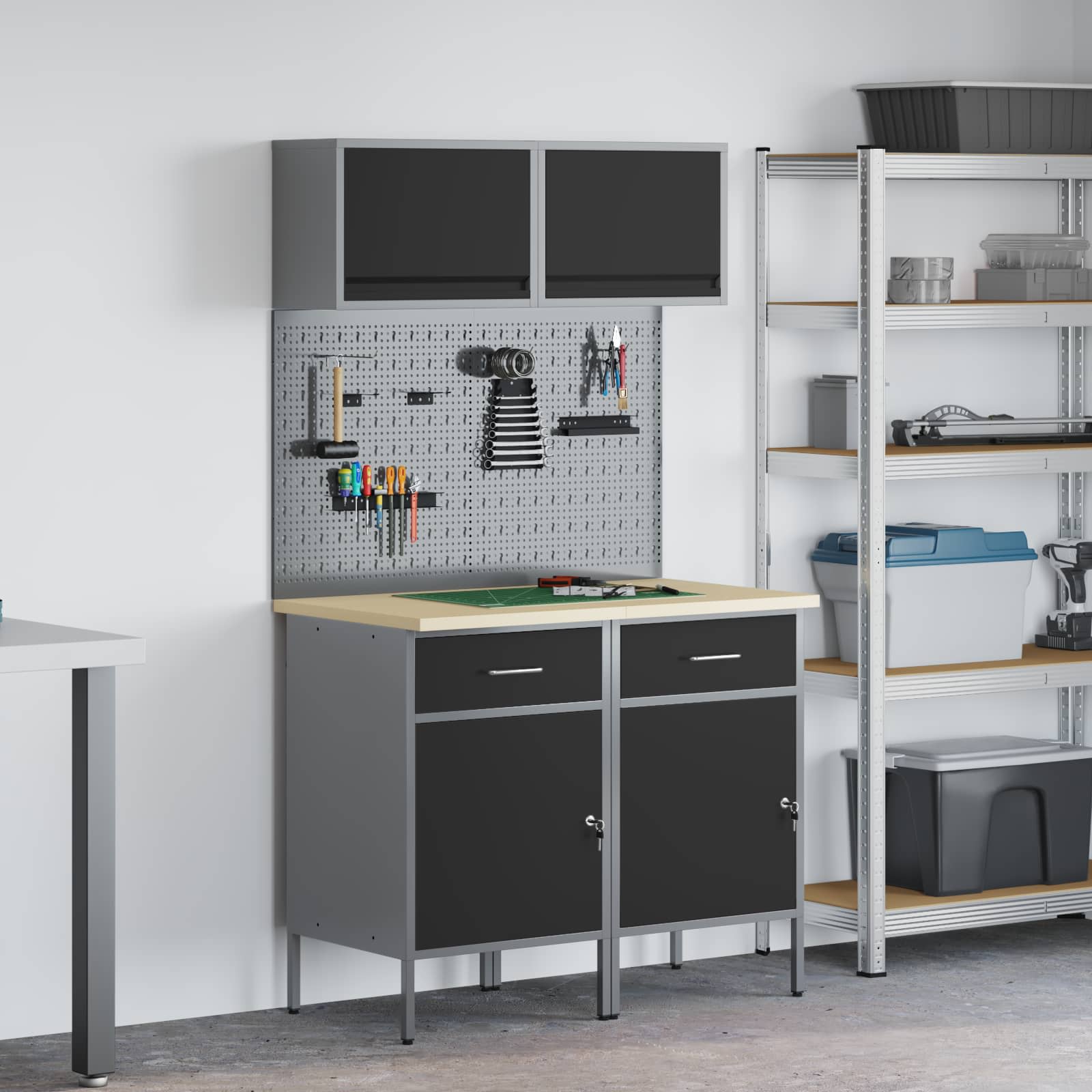 Arbeitsschrankset mit Schubladen mit Regal 8 pcs Grau