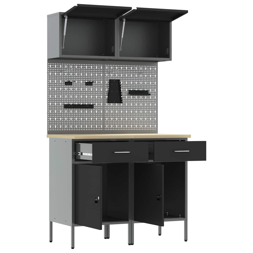 Arbeitsschrankset mit Schubladen mit Regal 8 pcs Grau