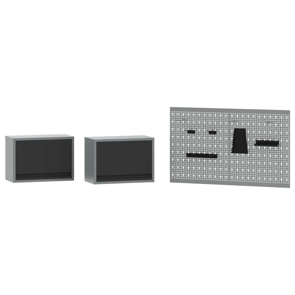 Arbeitsschrankset mit Schubladen mit Regal 8 pcs Grau