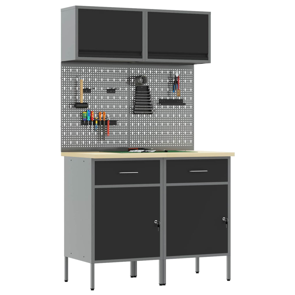 Arbeitsschrankset mit Schubladen mit Regal 8 pcs Grau