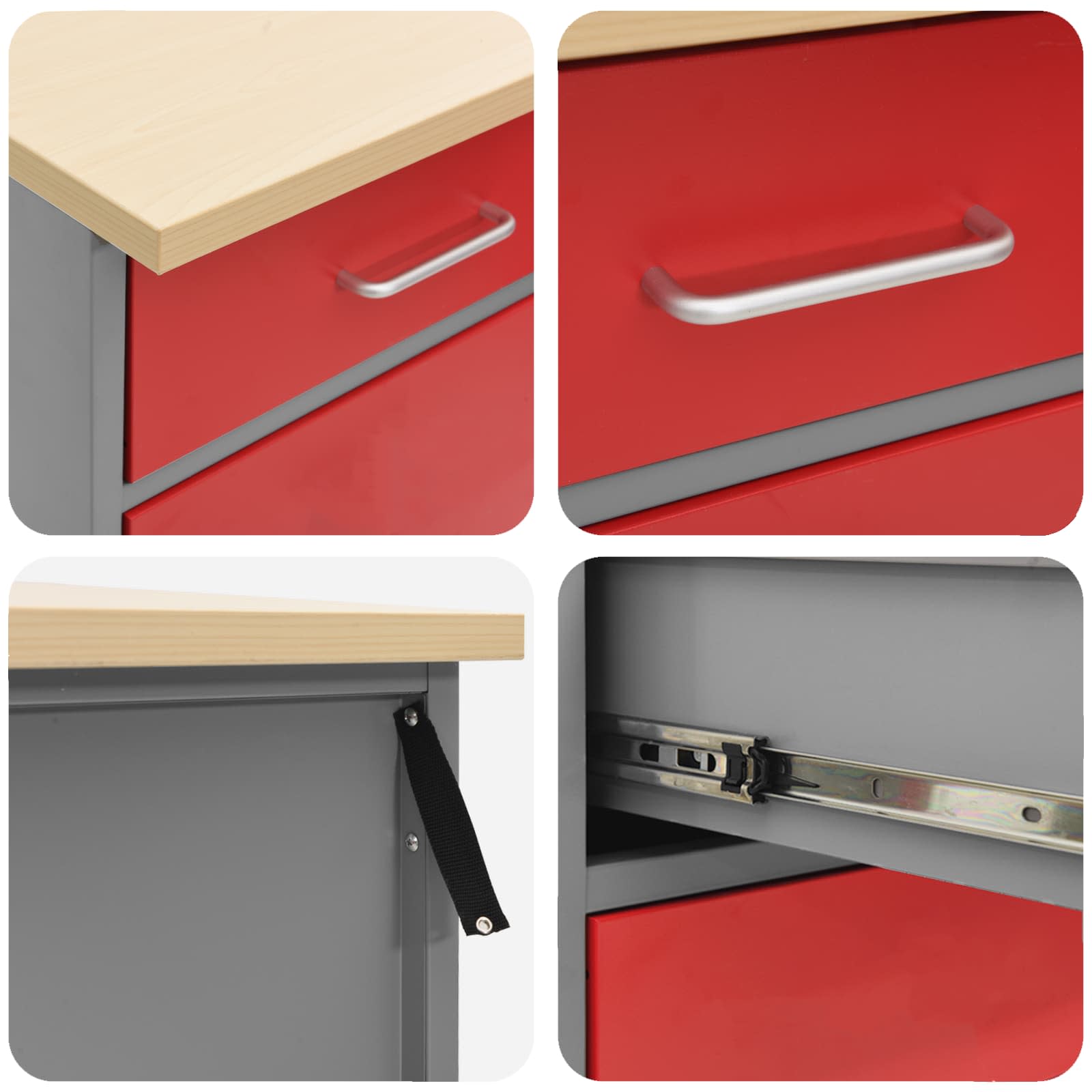 Arbeitsschrankset mit Schubladen mit Regal 6 pcs Rot