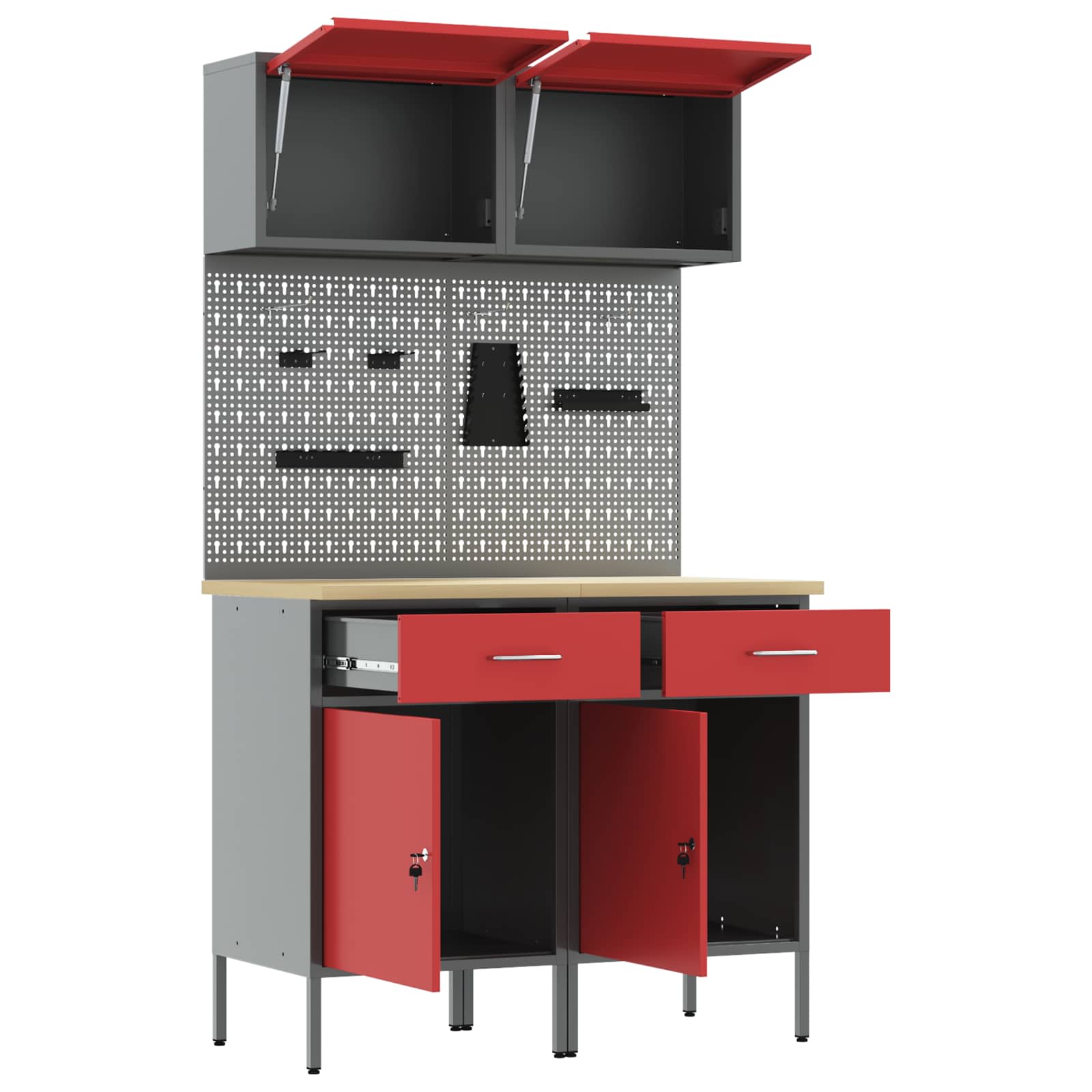 Arbeitsschrankset mit Schubladen mit Regal 6 pcs Rot