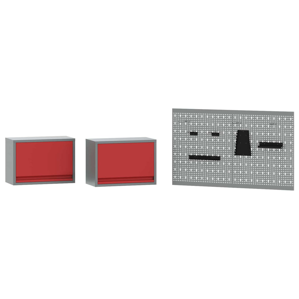 Arbeitsschrankset mit Schubladen mit Regal 6 pcs Rot