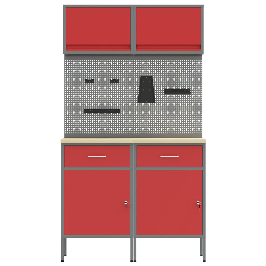 Arbeitsschrankset mit Schubladen mit Regal 6 pcs Rot