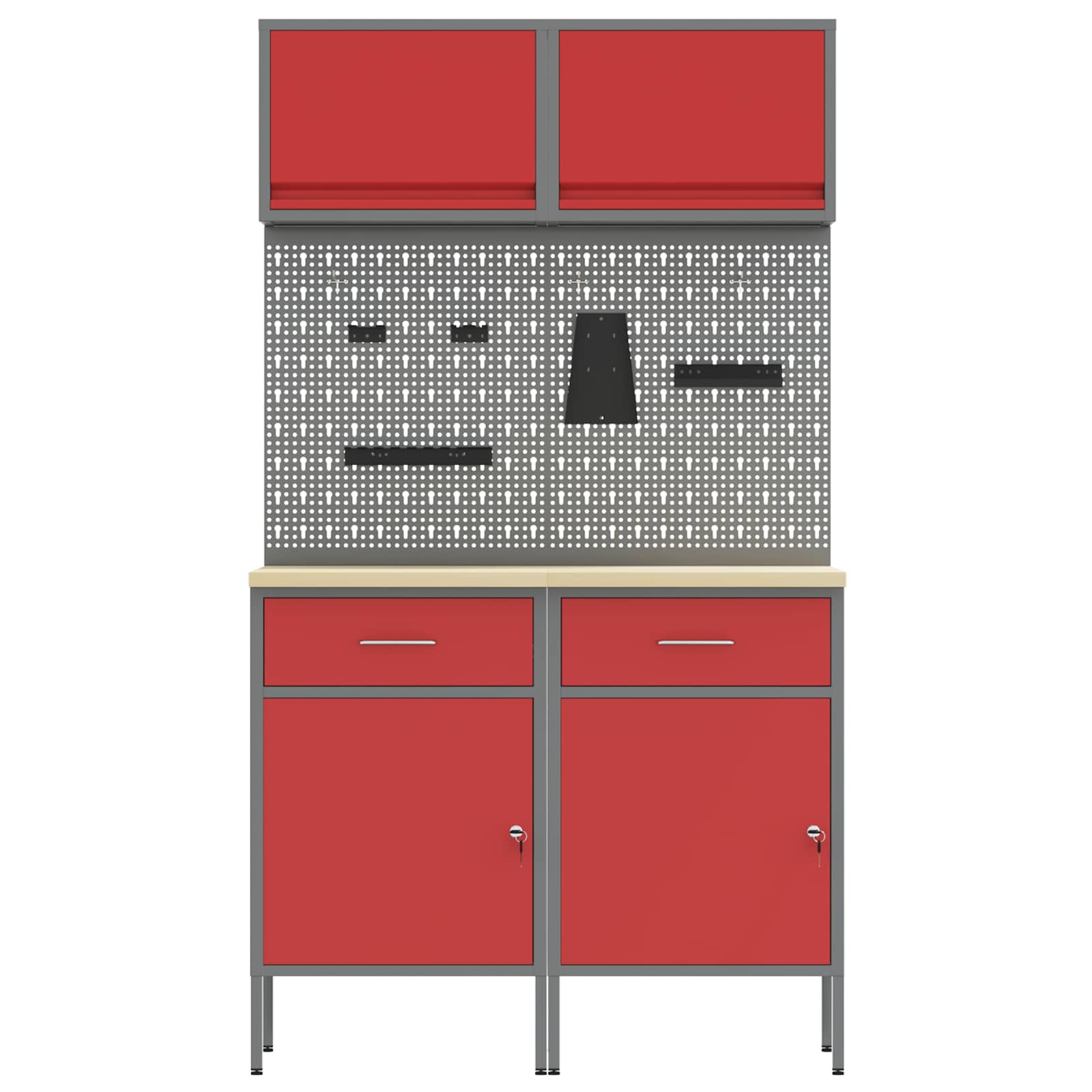 Arbeitsschrankset mit Schubladen mit Regal 6 pcs Rot