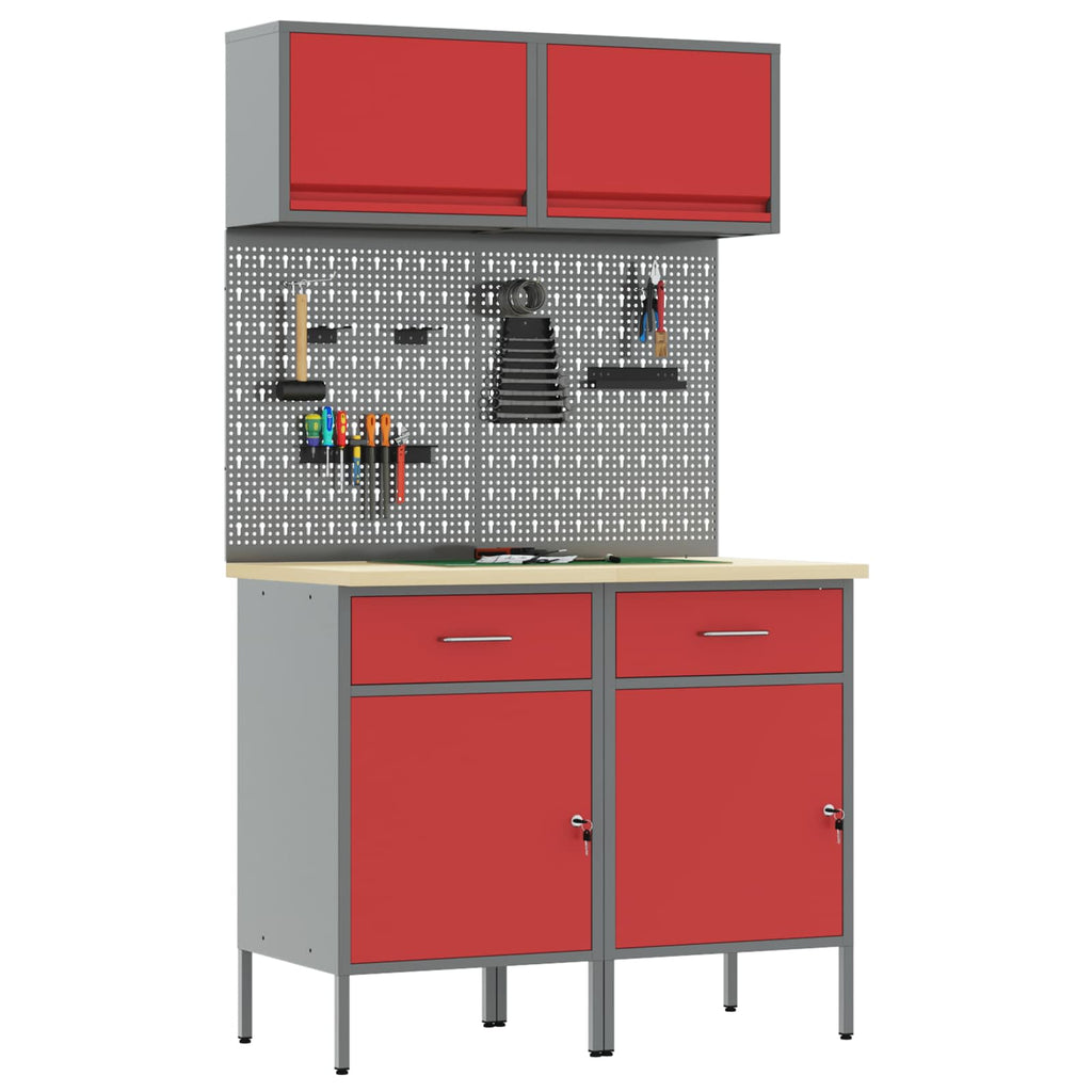 Arbeitsschrankset mit Schubladen mit Regal 6 pcs Rot