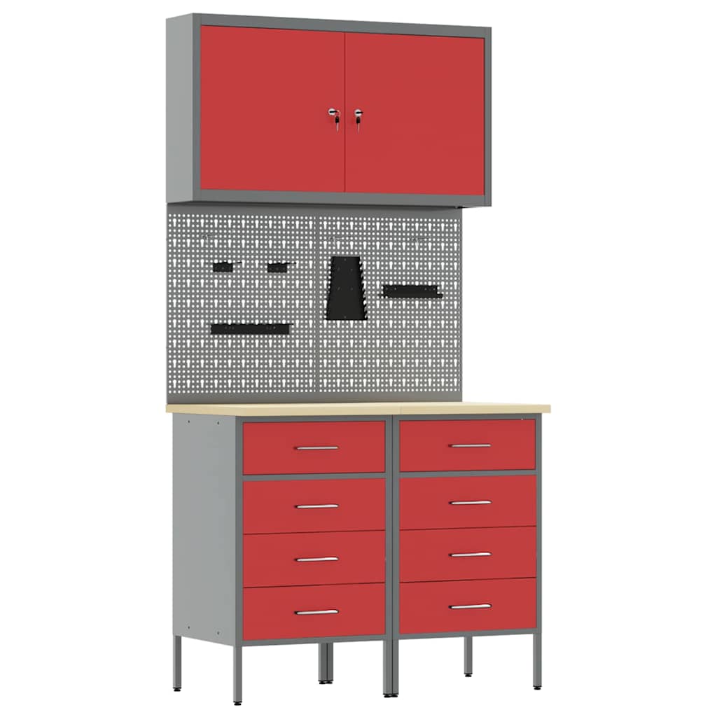 Werkbank mit Schubladen 5 pcs Rot Ingenieure Holz und Stahl