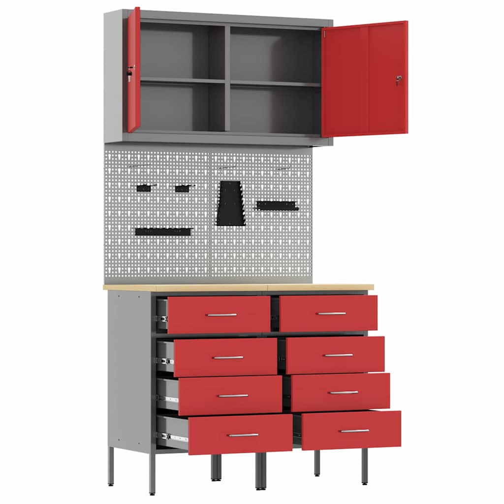 Werkbank mit Schubladen 5 pcs Rot Ingenieure Holz und Stahl