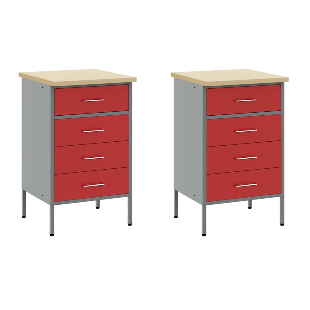 Werkbank mit Schubladen 5 pcs Rot Ingenieure Holz und Stahl