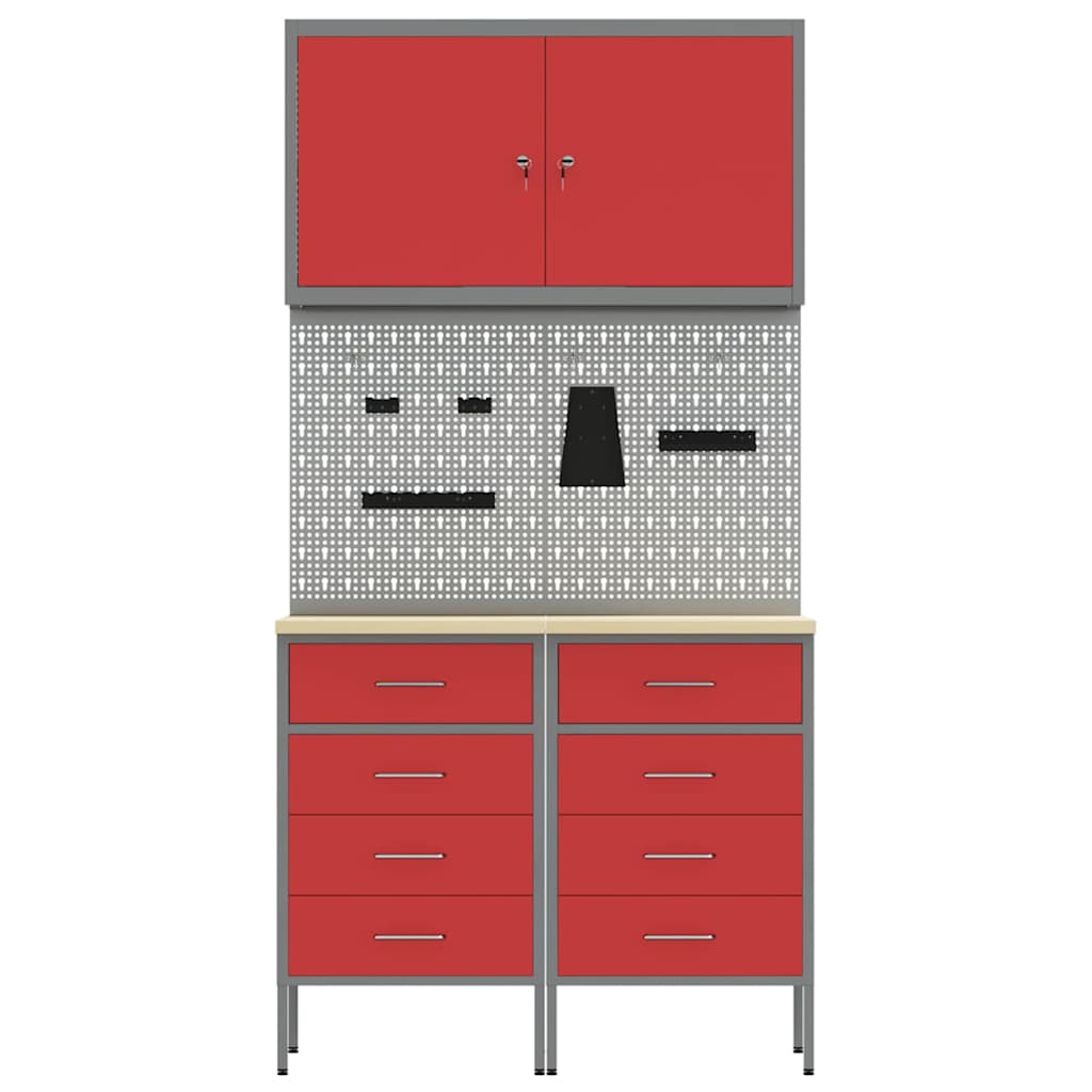 Werkbank mit Schubladen 5 pcs Rot Ingenieure Holz und Stahl
