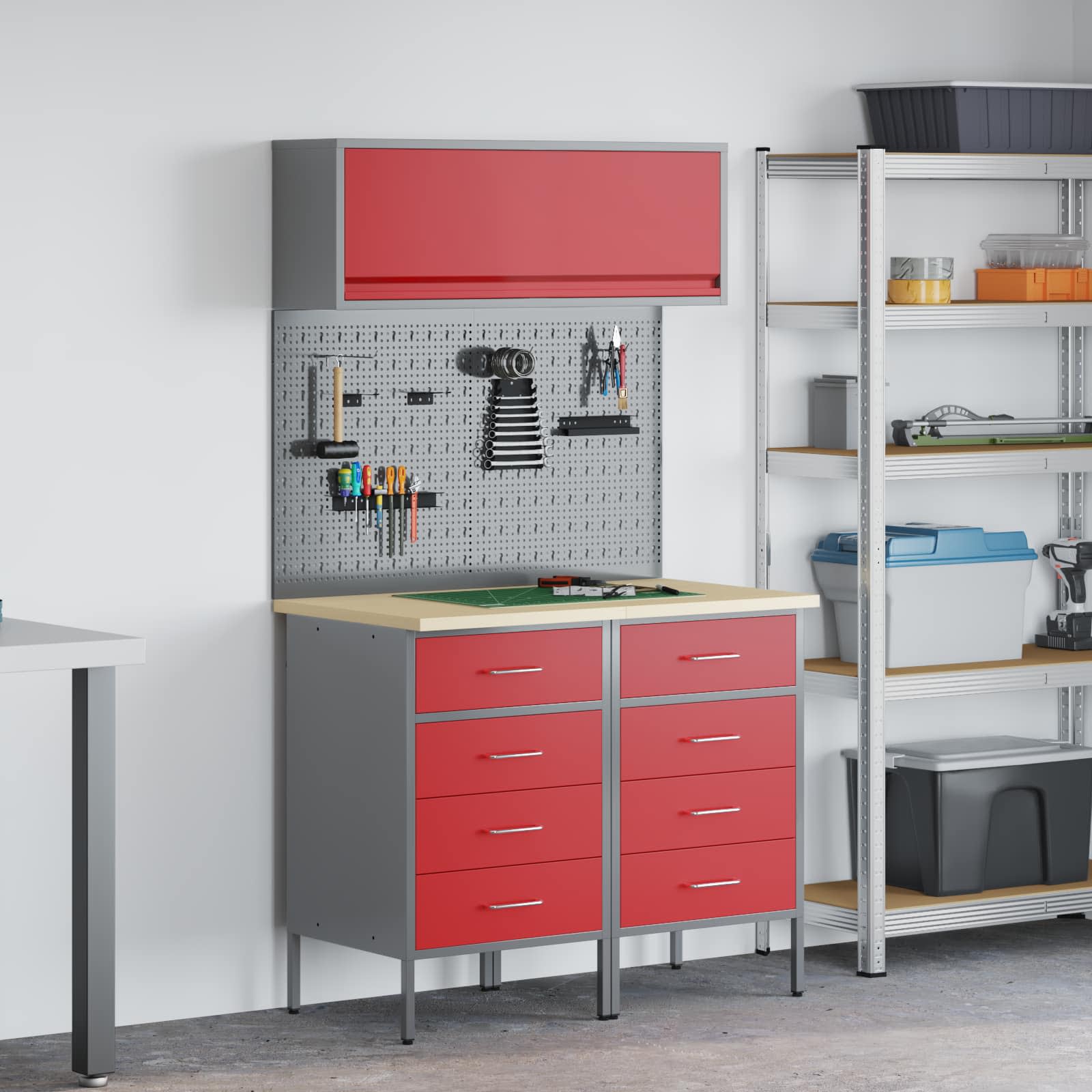 Arbeitsschrankset mit Schubladen mit Regal 5 pcs Rot