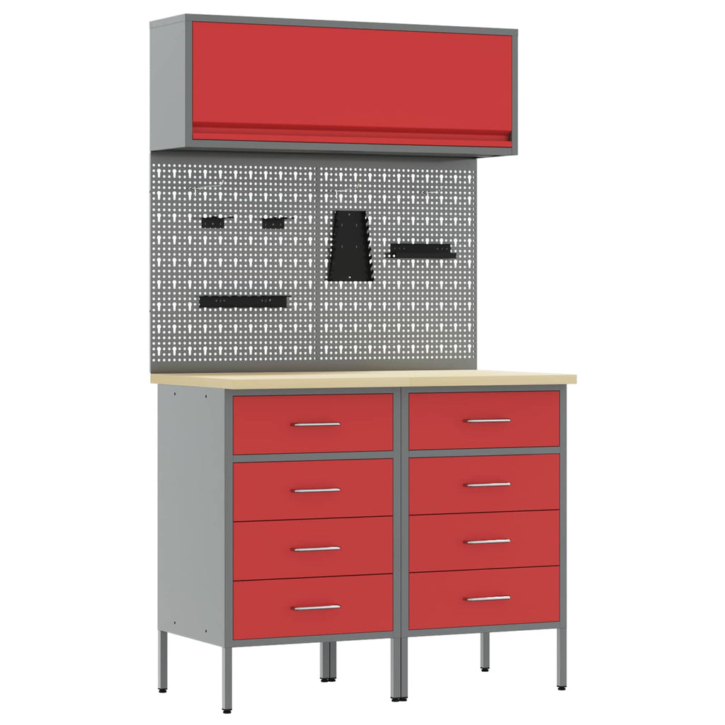 Arbeitsschrankset mit Schubladen mit Regal 5 pcs Rot