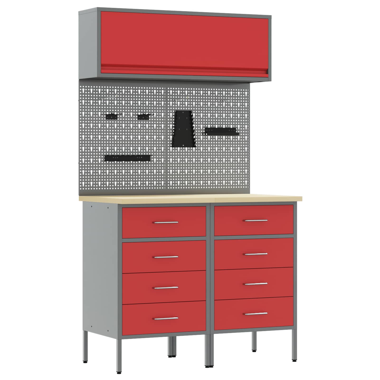 Arbeitsschrankset mit Schubladen mit Regal 5 pcs Rot
