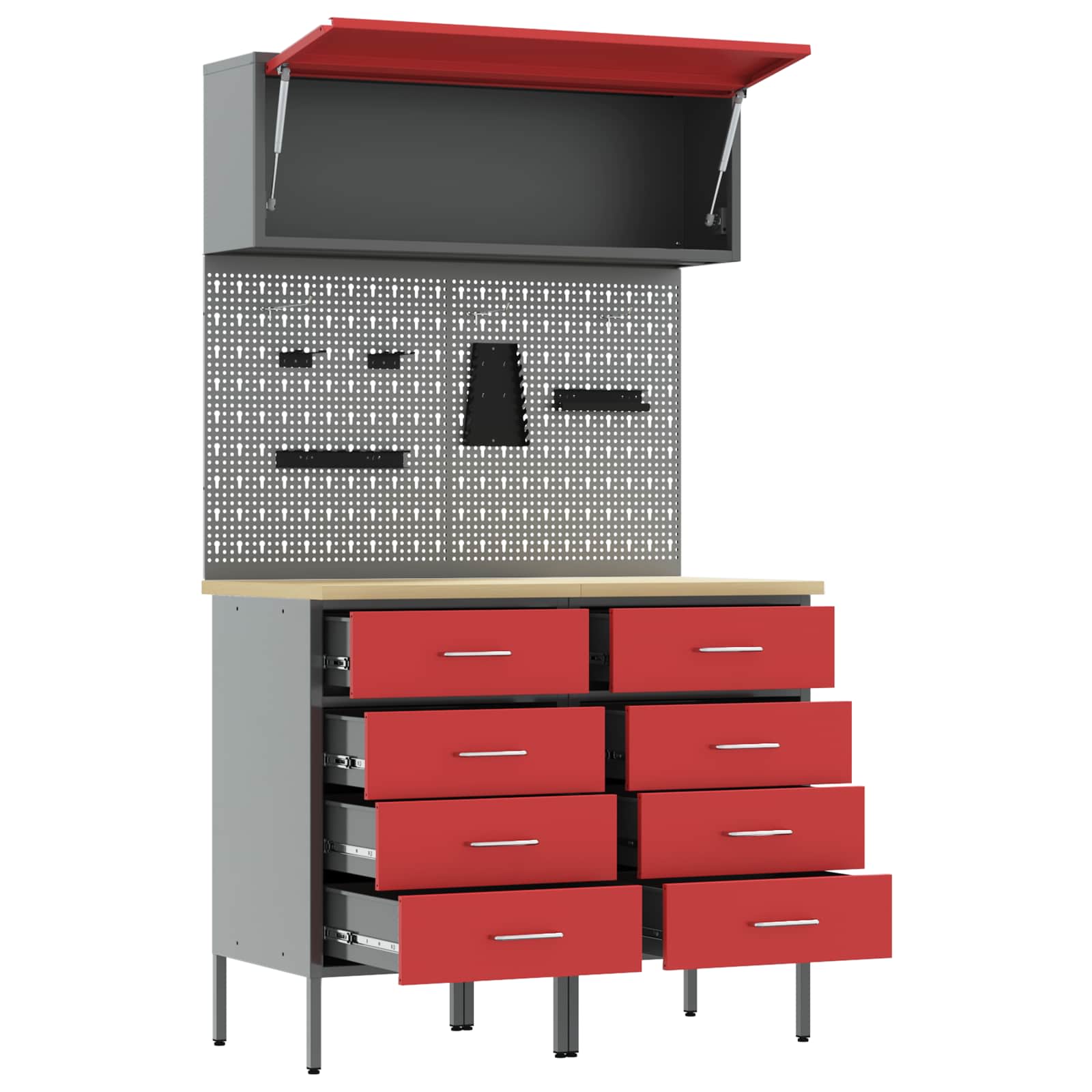 Arbeitsschrankset mit Schubladen mit Regal 5 pcs Rot