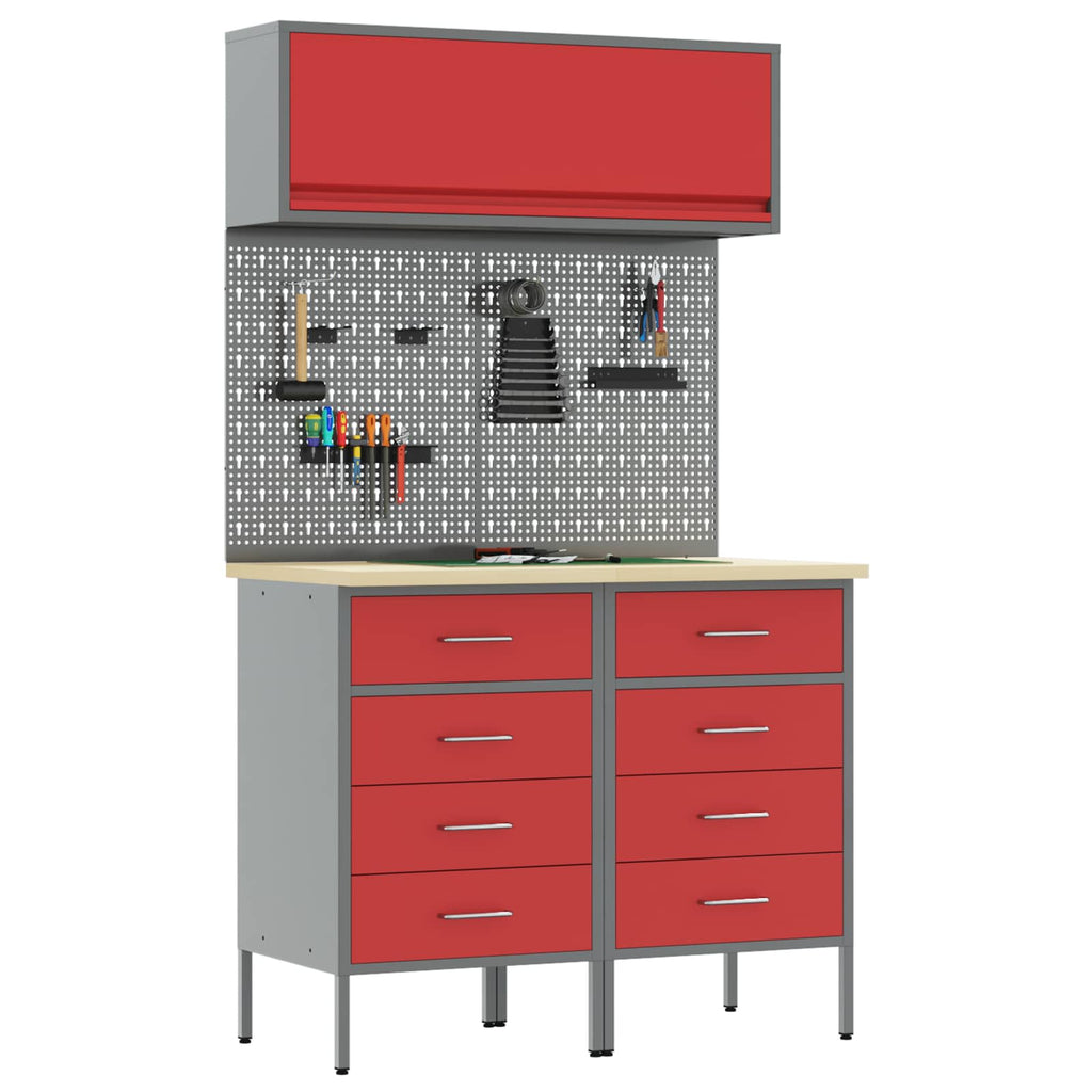 Arbeitsschrankset mit Schubladen mit Regal 5 pcs Rot