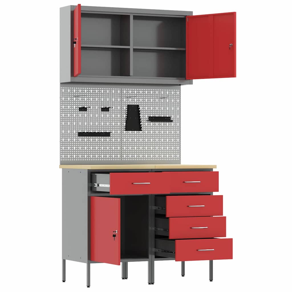 Werkbank mit Schubladen 5 pcs Rot Ingenieure Holz und Stahl