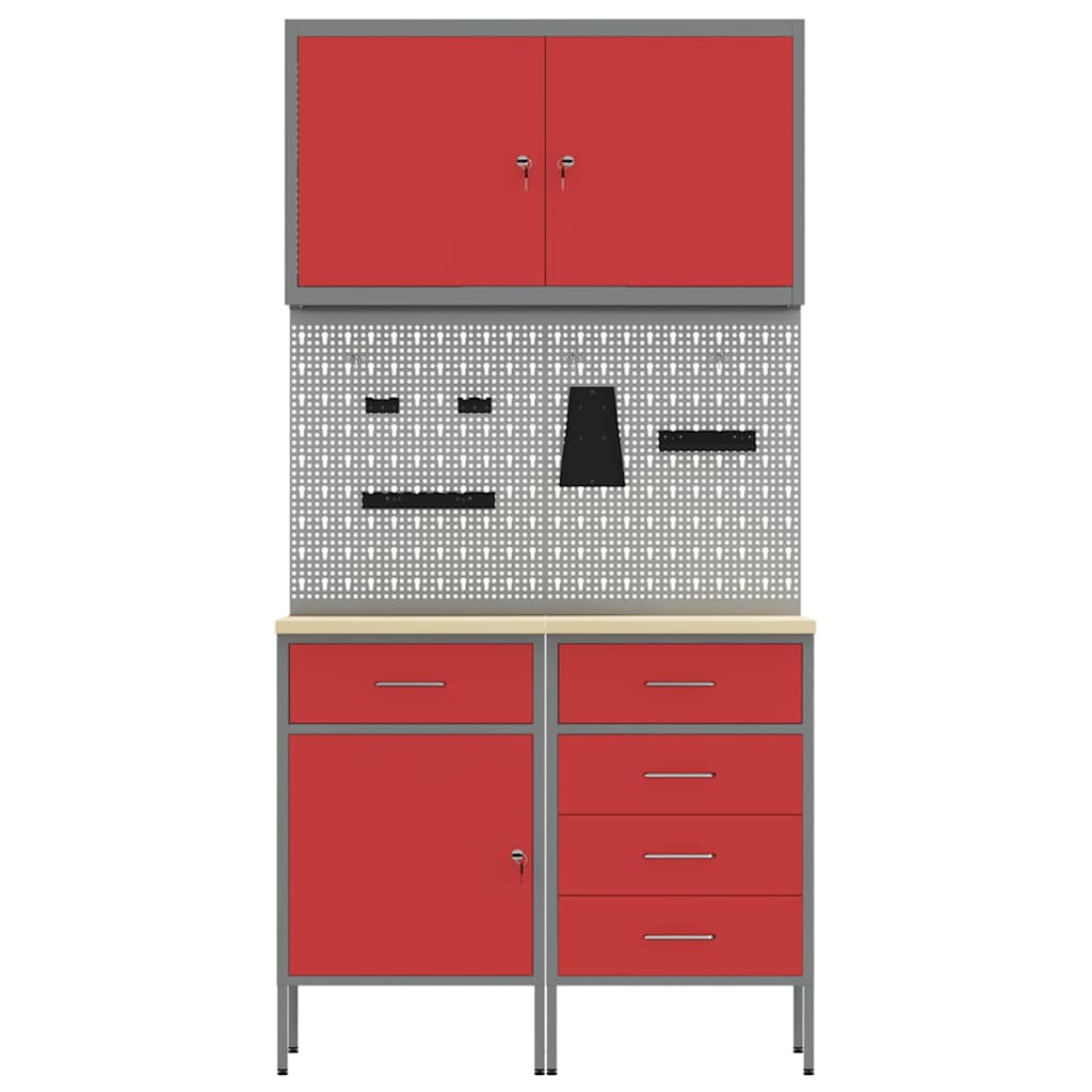 Werkbank mit Schubladen 5 pcs Rot Ingenieure Holz und Stahl
