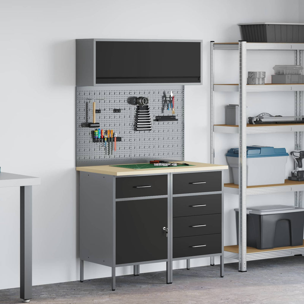 Arbeitsschrankset mit Schubladen mit Regal 5 pcs Schwarz