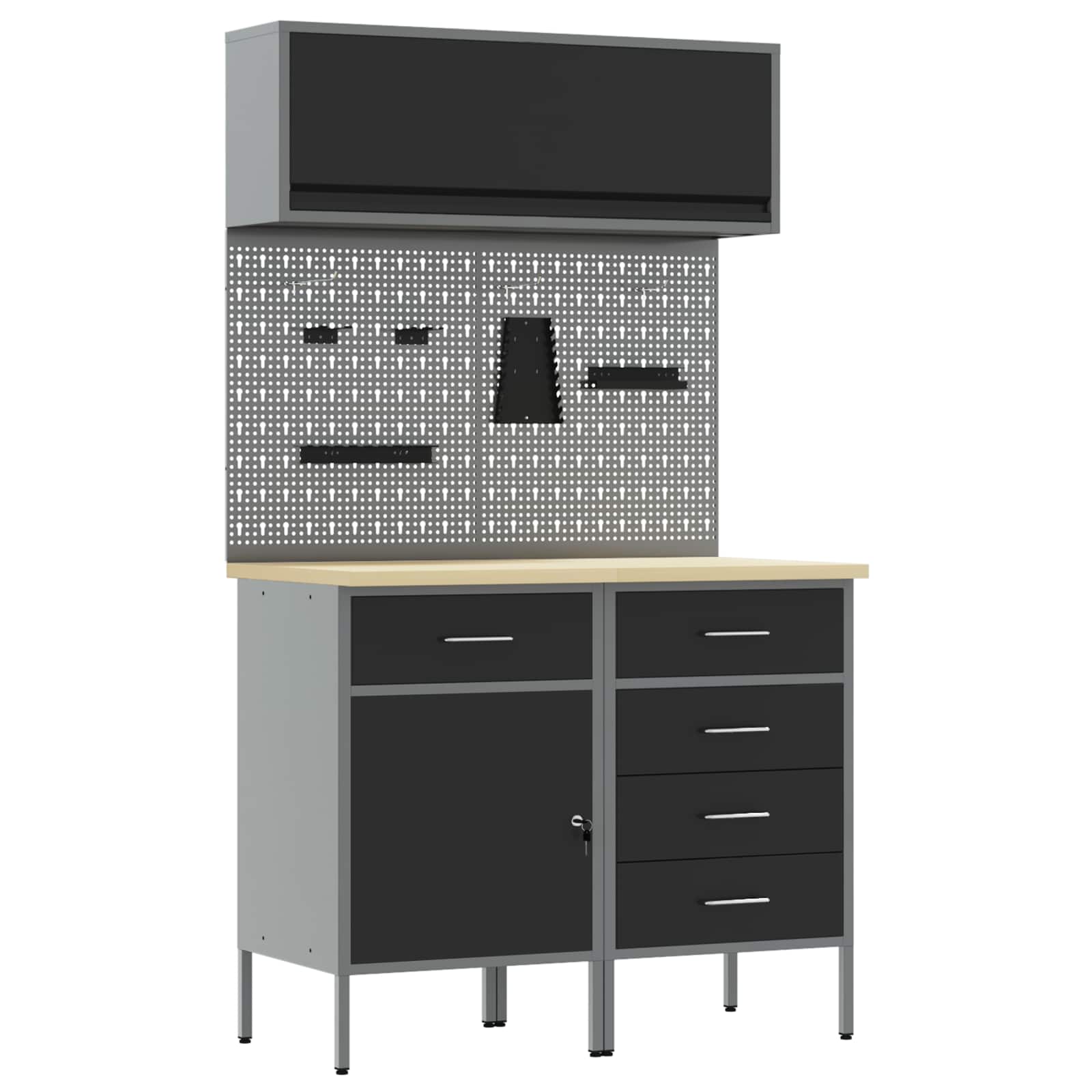 Arbeitsschrankset mit Schubladen mit Regal 5 pcs Schwarz