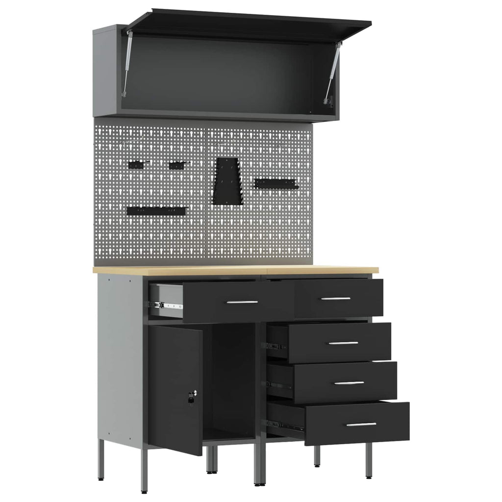 Arbeitsschrankset mit Schubladen mit Regal 5 pcs Schwarz