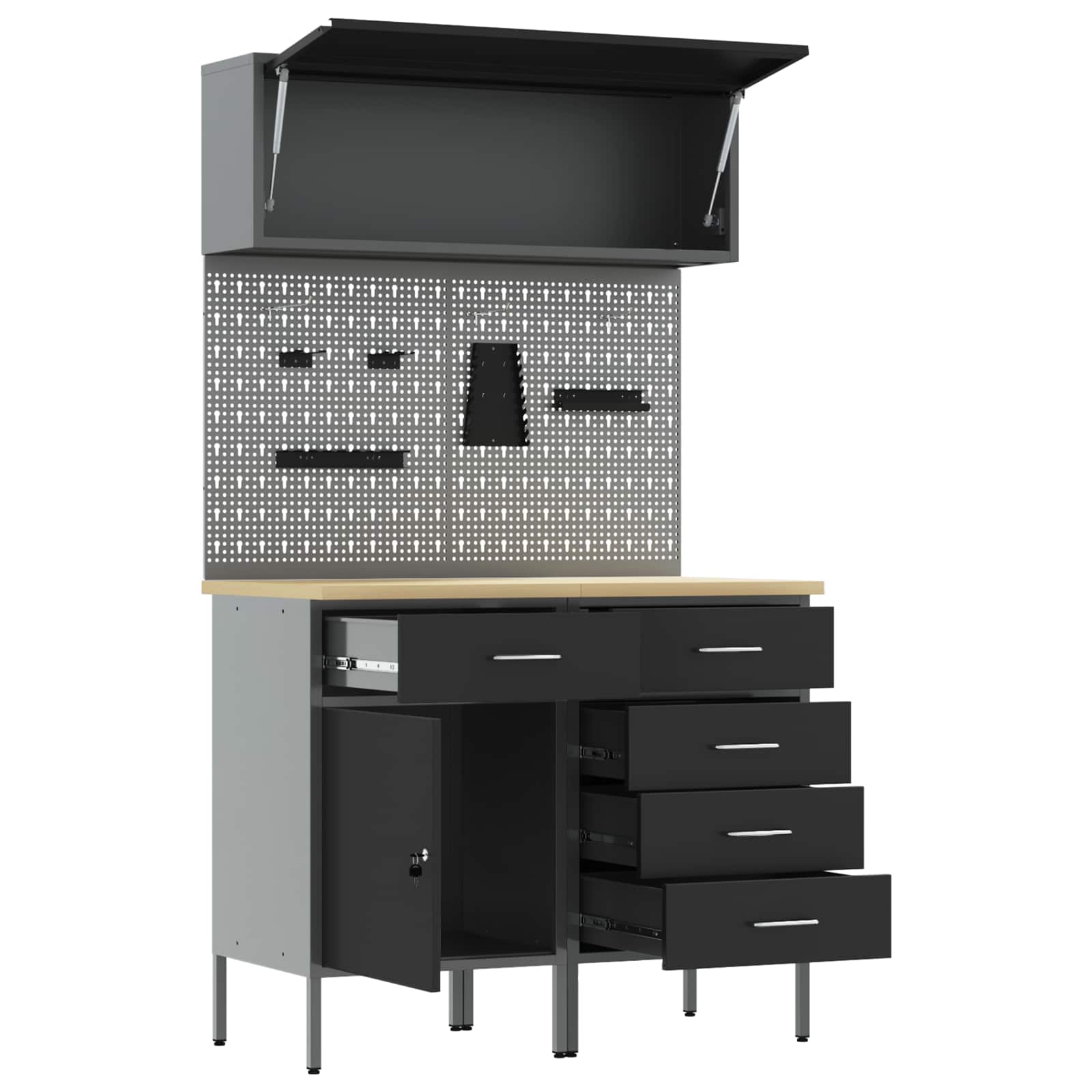 Arbeitsschrankset mit Schubladen mit Regal 5 pcs Schwarz