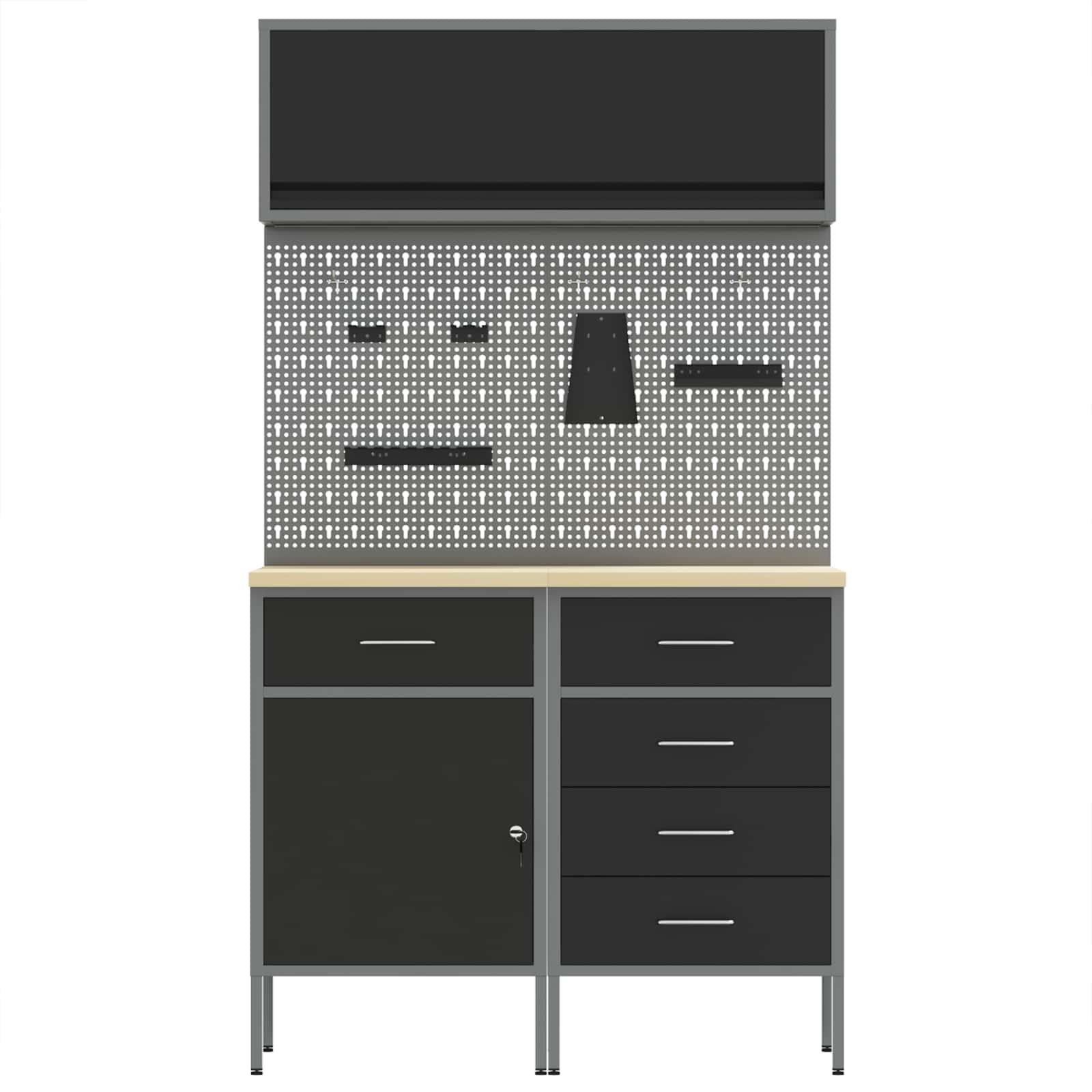 Arbeitsschrankset mit Schubladen mit Regal 5 pcs Schwarz