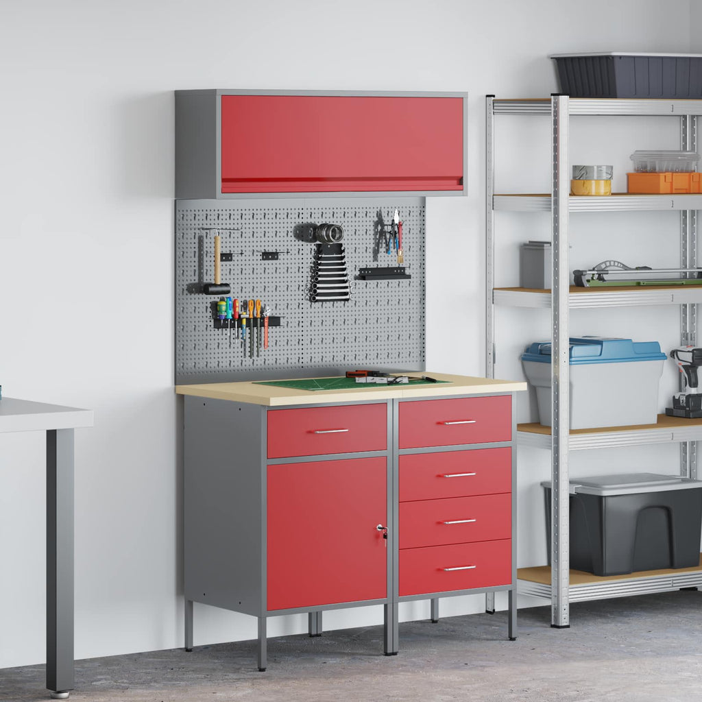 Arbeitsschrankset mit Schubladen mit Regal 5 pcs Rot