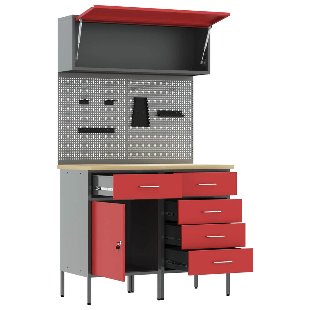 Arbeitsschrankset mit Schubladen mit Regal 5 pcs Rot