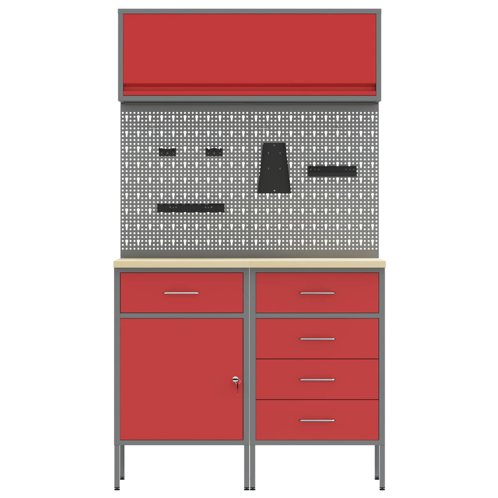 Arbeitsschrankset mit Schubladen mit Regal 5 pcs Rot
