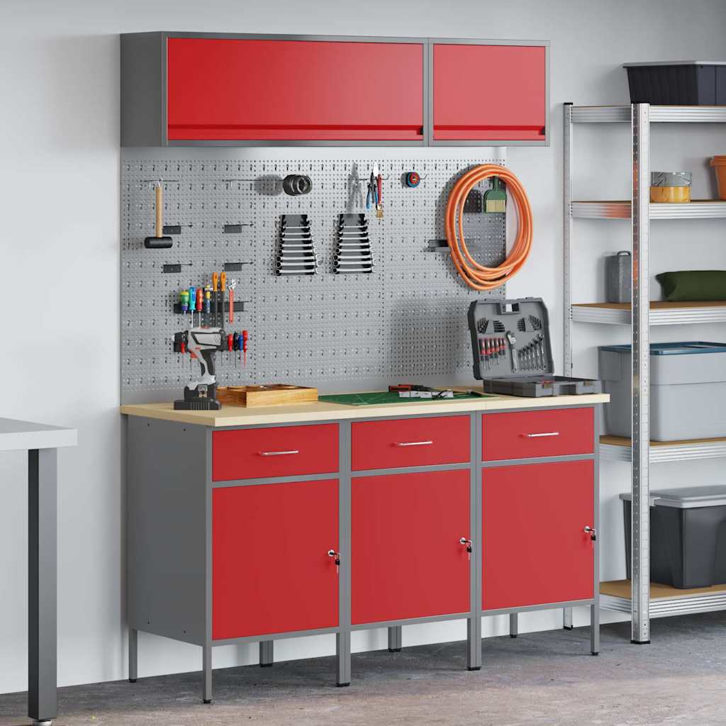 Arbeitsschrankset mit Schubladen mit Speicher 8 pcs Rot