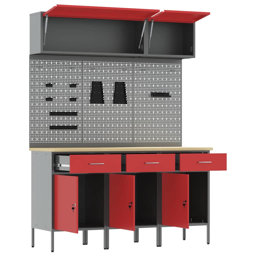 Arbeitsschrankset mit Schubladen mit Speicher 8 pcs Rot