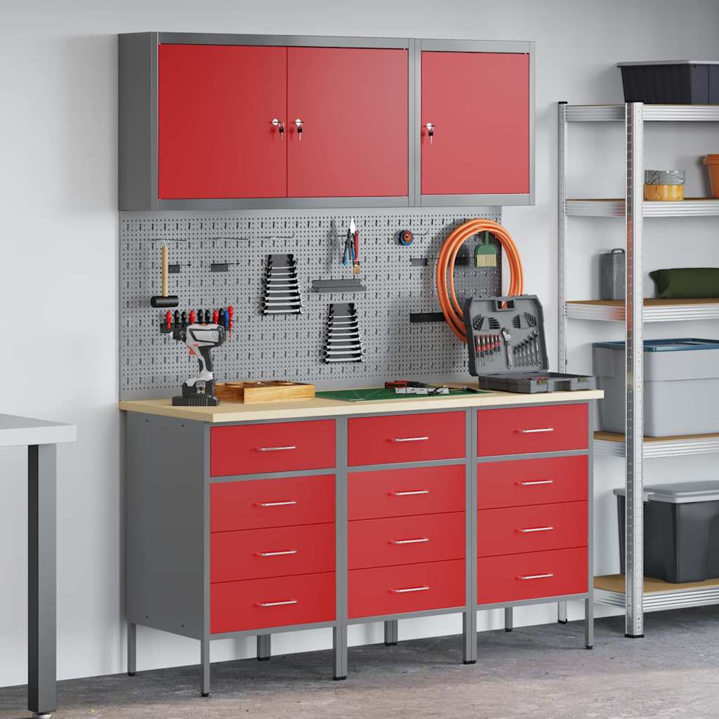 Werkbank mit Schubladen 8 pcs Rot Ingenieure Holz und Stahl