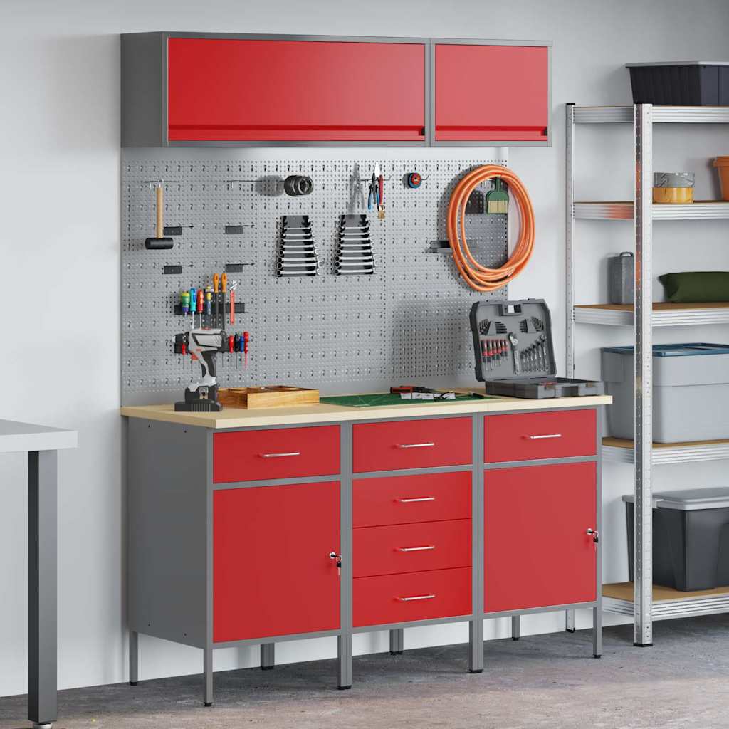 Arbeitsschrankset mit Schubladen mit Speicher 8 pcs Rot