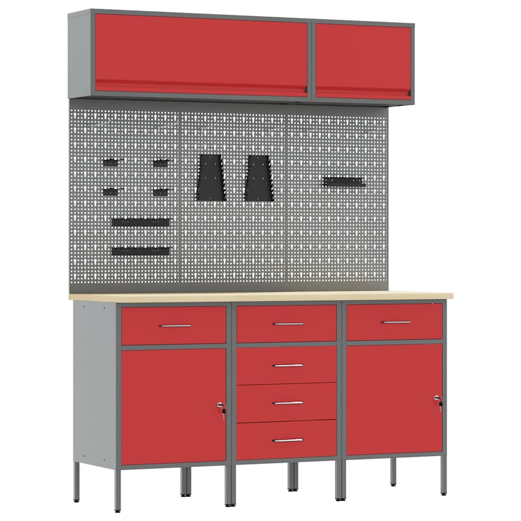 Arbeitsschrankset mit Schubladen mit Speicher 8 pcs Rot