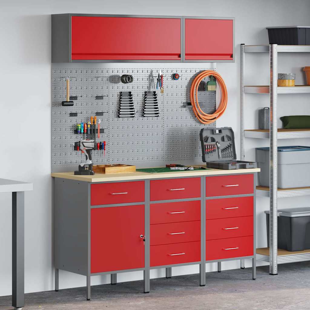 Arbeitsschrankset mit Schubladen mit Speicher 8 pcs Rot