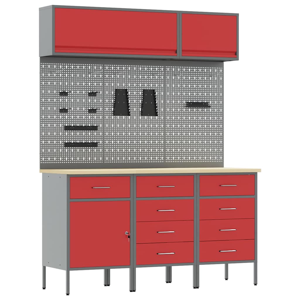 Arbeitsschrankset mit Schubladen mit Speicher 8 pcs Rot