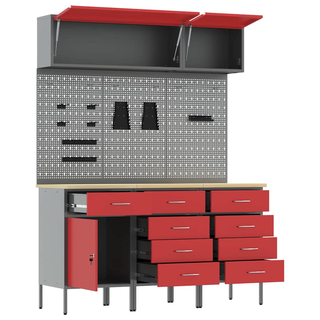 Arbeitsschrankset mit Schubladen mit Speicher 8 pcs Rot
