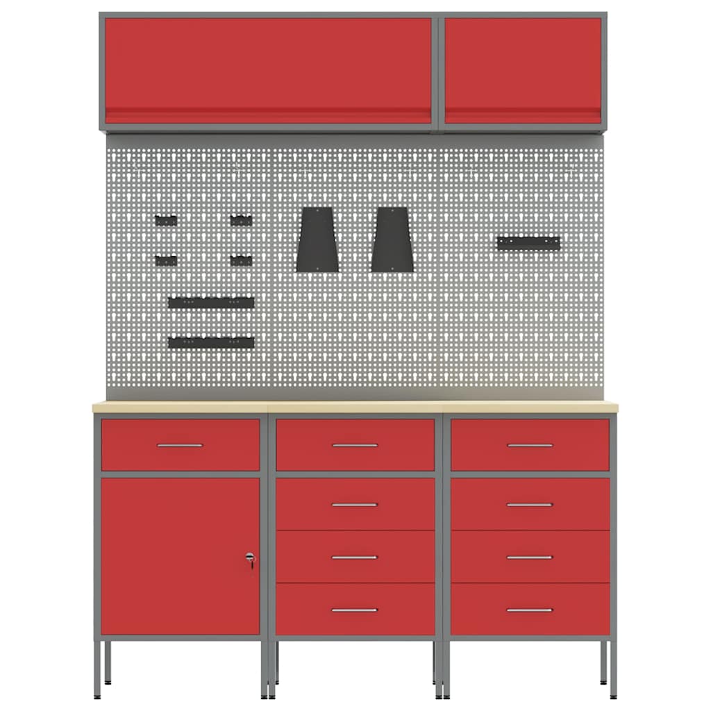 Arbeitsschrankset mit Schubladen mit Speicher 8 pcs Rot