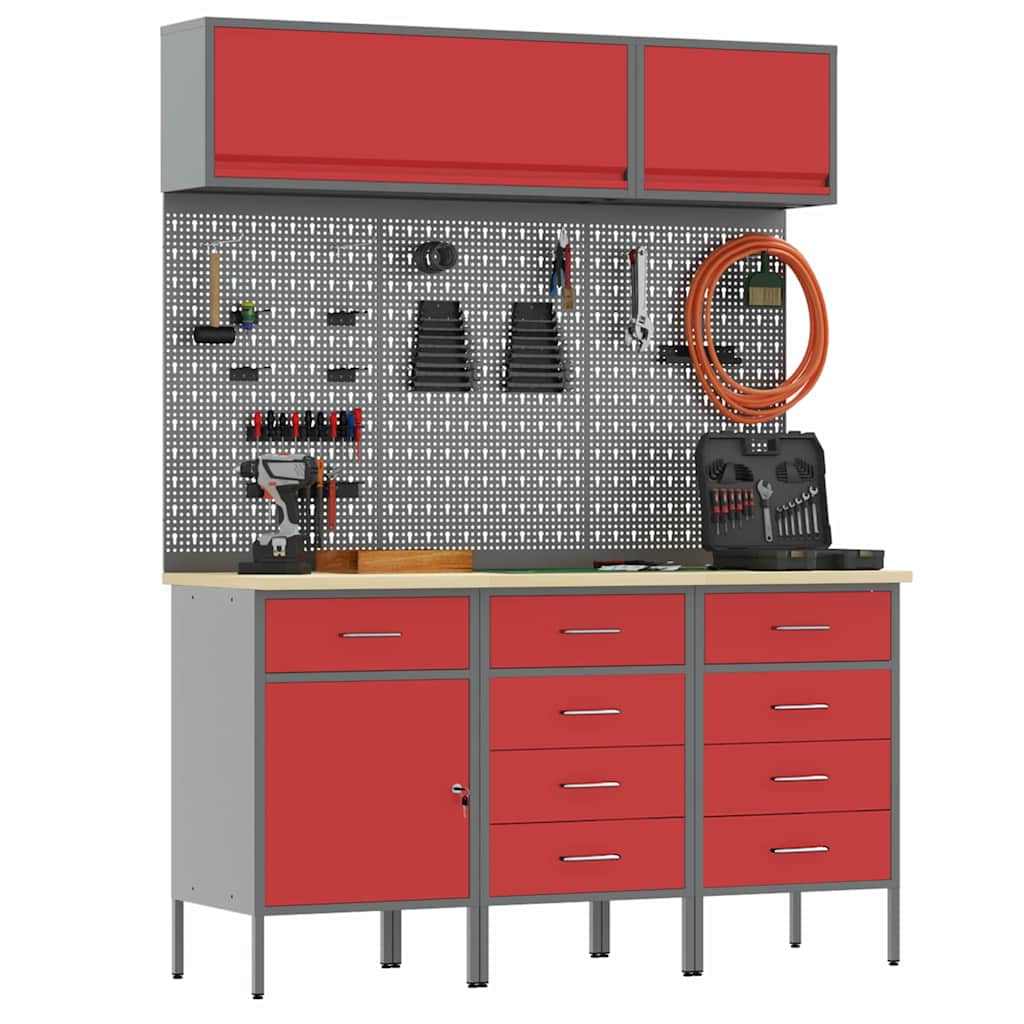 Arbeitsschrankset mit Schubladen mit Speicher 8 pcs Rot