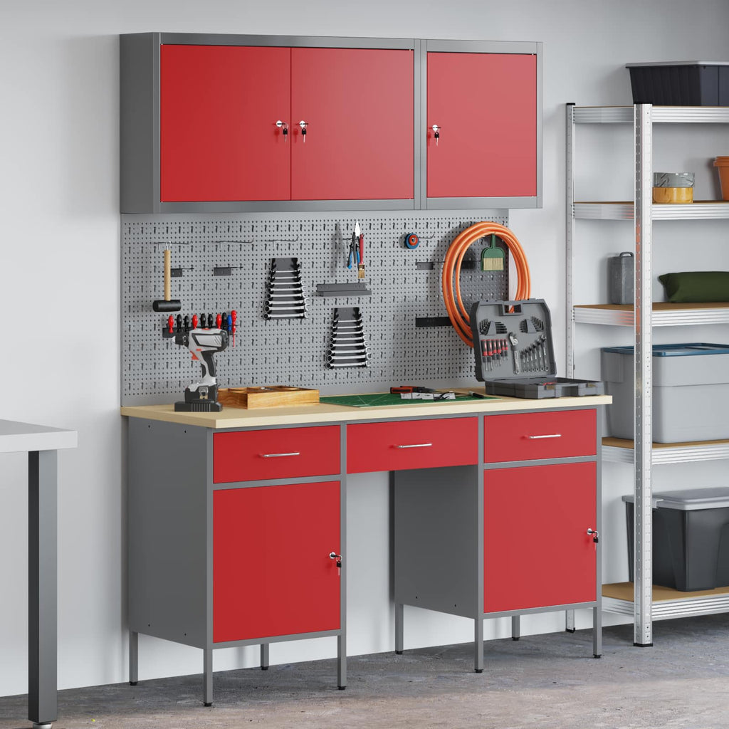 Werkbank mit Schubladen 10 pcs Rot Ingenieure Holz und Stahl