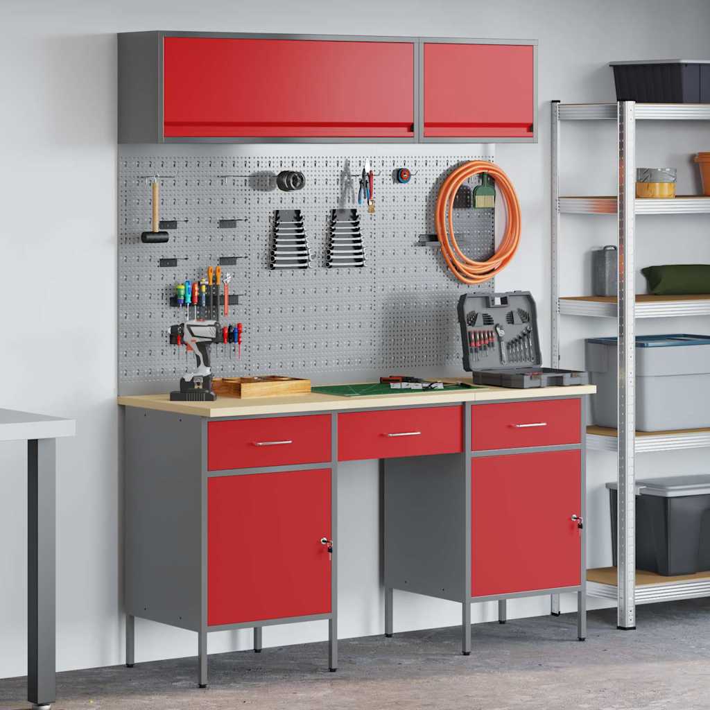 Arbeitsschrankset mit Schubladen mit Speicher 8 pcs Rot