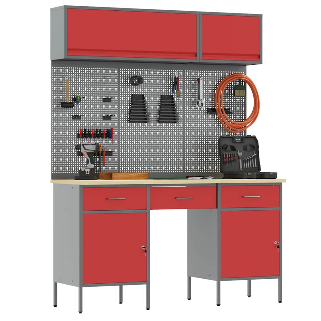Arbeitsschrankset mit Schubladen mit Speicher 8 pcs Rot
