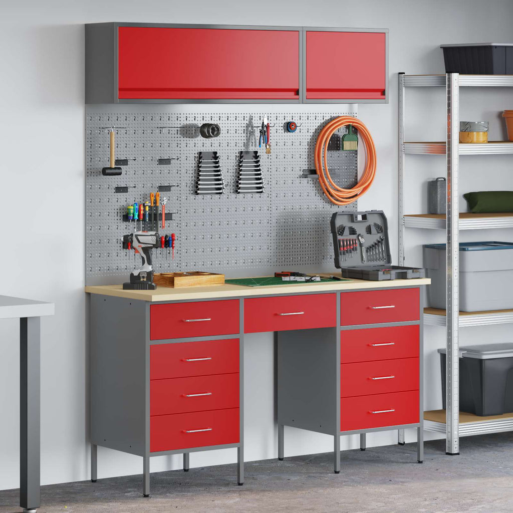 Arbeitsschrankset mit Schubladen mit Speicher 8 pcs Rot