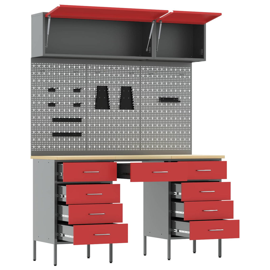 Arbeitsschrankset mit Schubladen mit Speicher 8 pcs Rot